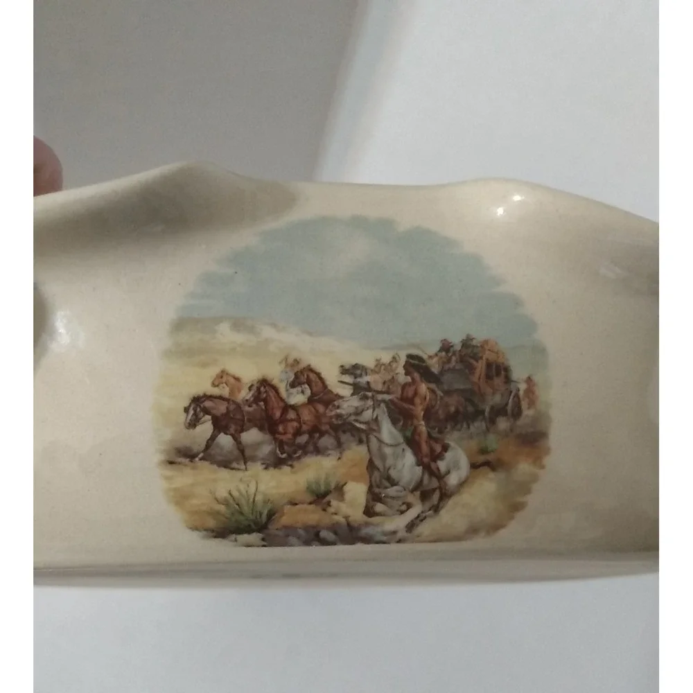 Old West Stagecoach Baking Dish Marshall TX Charles Russell VTG Yesteryears